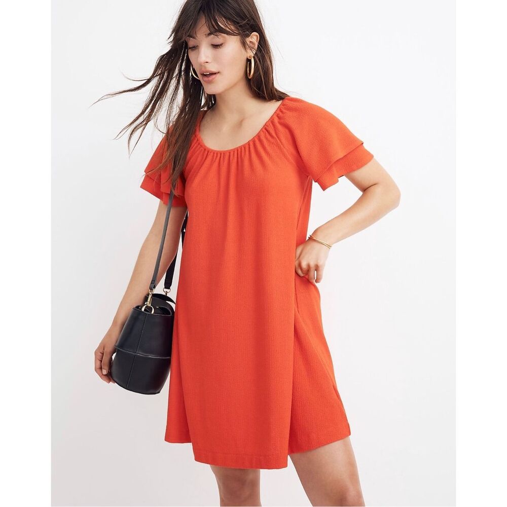 Madewell Dress Red Texture & Thread Tiered-Sleeve Dress